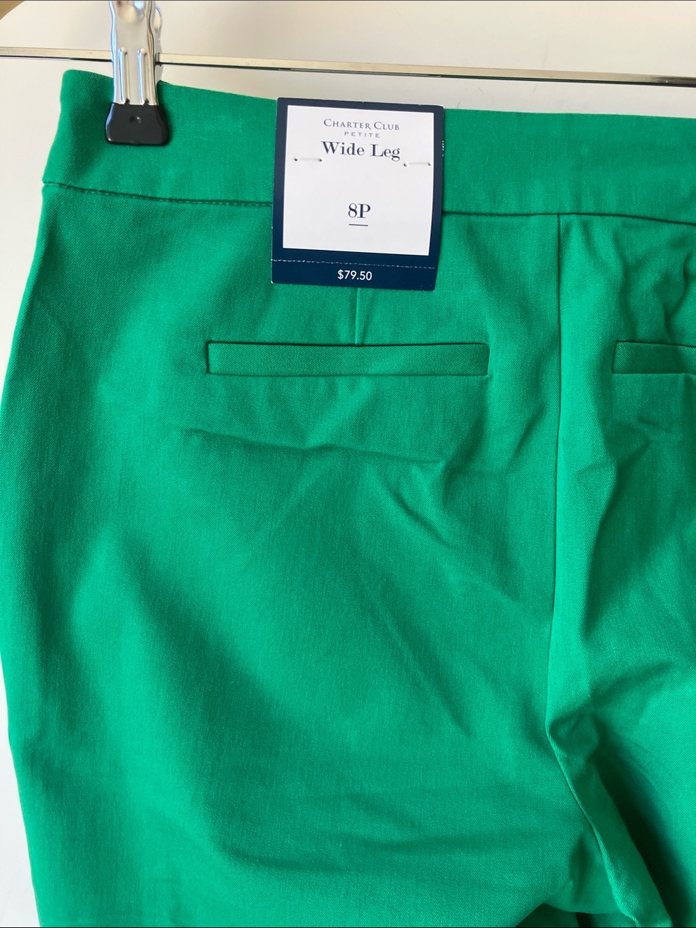 CHARTER CLUB American Heritage Green Wide Leg Pants Gold Buttons Size 8P NWT - Picture 7 of 12